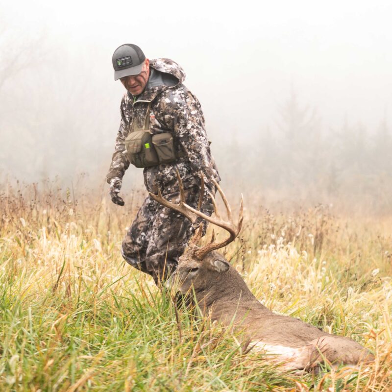 John Dudley of Nock On Archery with a monster whitetail buck.