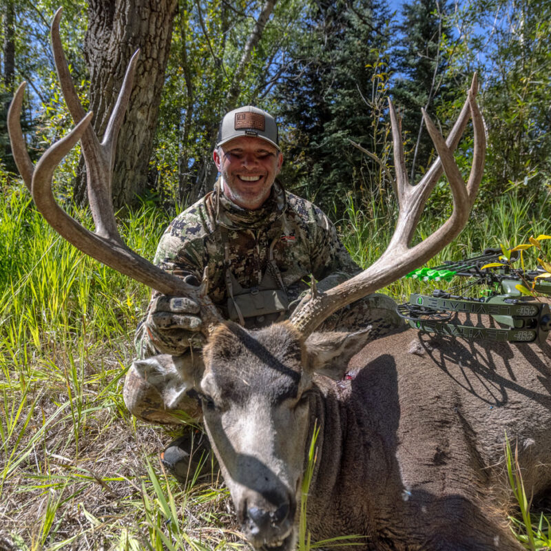 John Dudley of Nock On Archery with a monster muley shot in the backcountry while bowhunting.