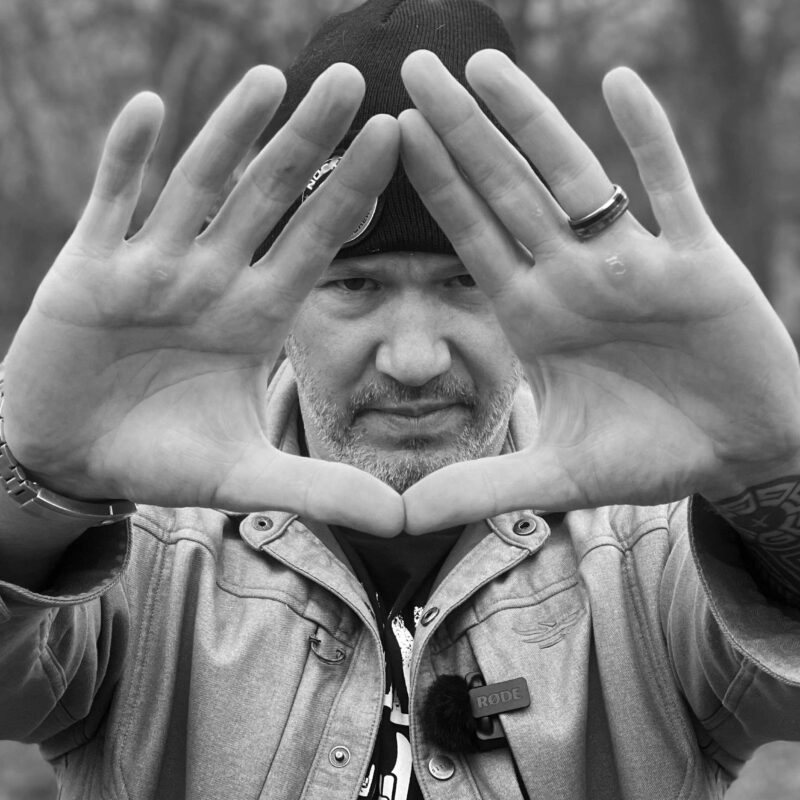 John Dudley showing eye dominance for archery.