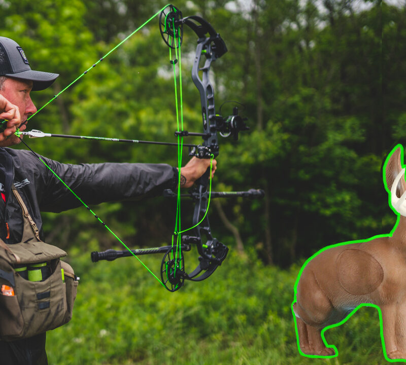John Dudley shooting a jackalope archery target.