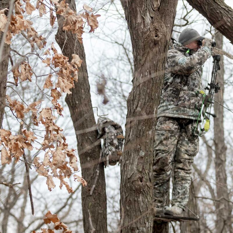 John Dudley whitetail hunting in a treestand in the midwest.
