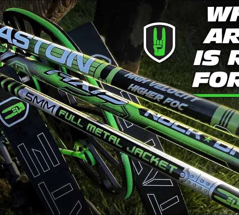 Different types of arrows from Nock On Archery on a compound bow.