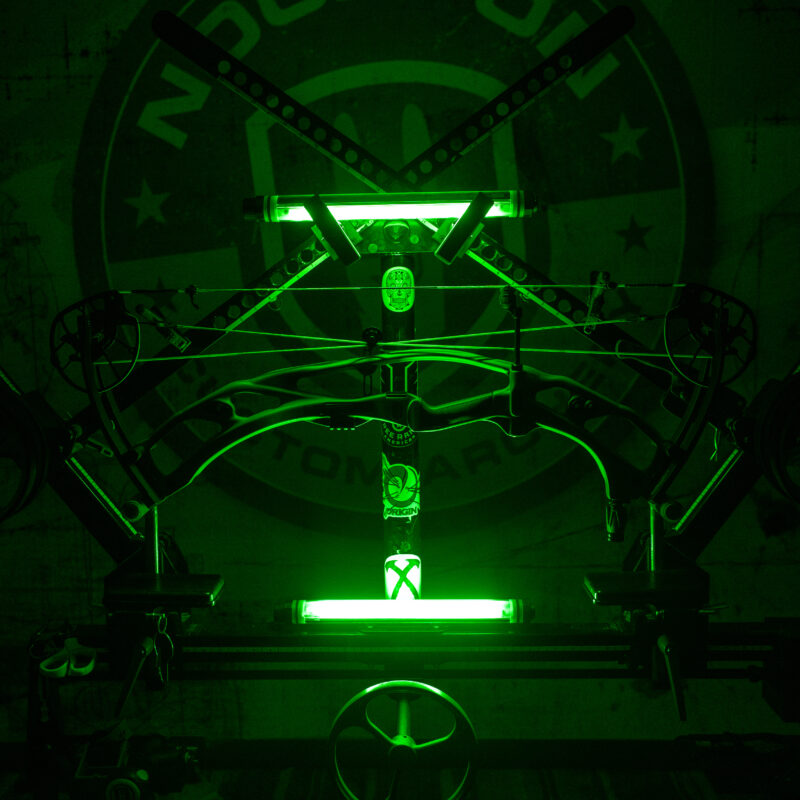 The new 2025 RX-9 Ultra Bow, backlit in Nock On green.